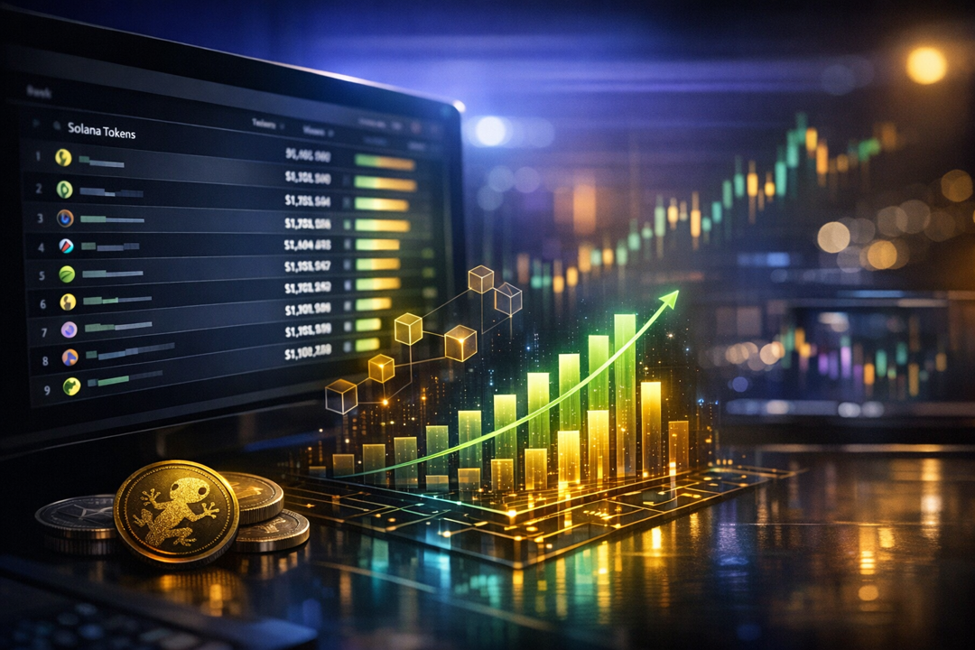Trader analyzing GeckoTerminal charts for a Solana token with volume and liquidity metrics