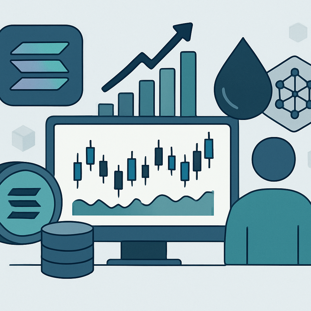 Traders analyzing Solana token charts with volume and liquidity metrics on multiple screens - Designing a Safe Solana Volume Bot Strategy